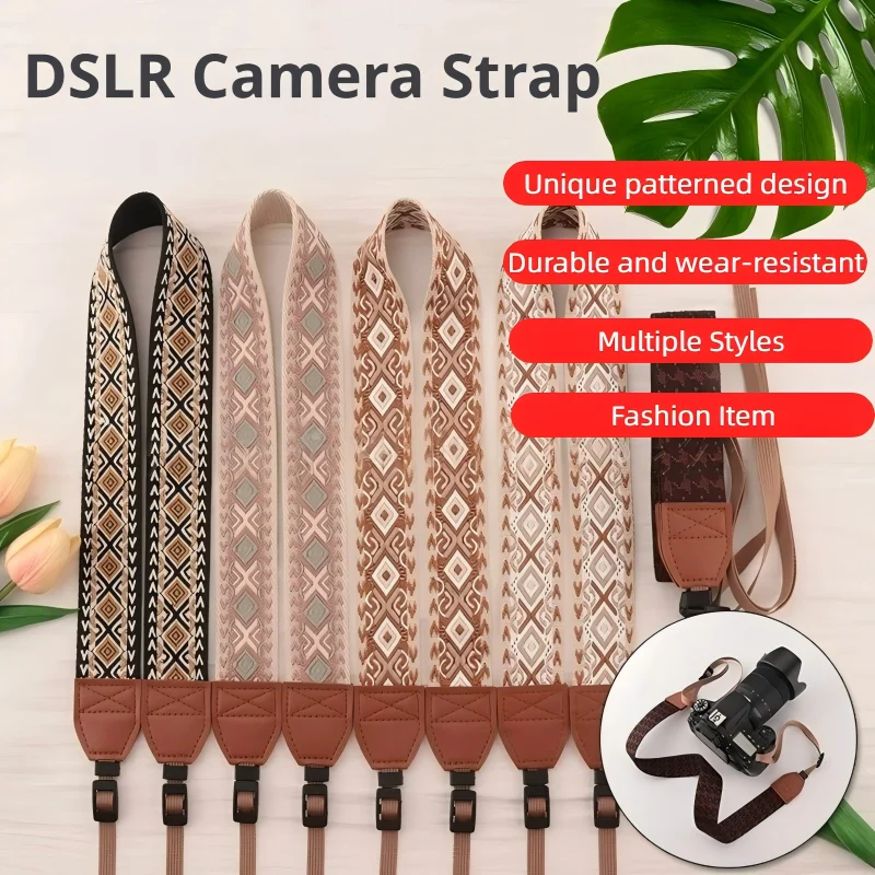 Ethnic Style Camera Shoulder Neck Strap Multi-color Series Natural Polyester Vintage Adjustable Belt For Nikon Sony FujiXT4 DSLR