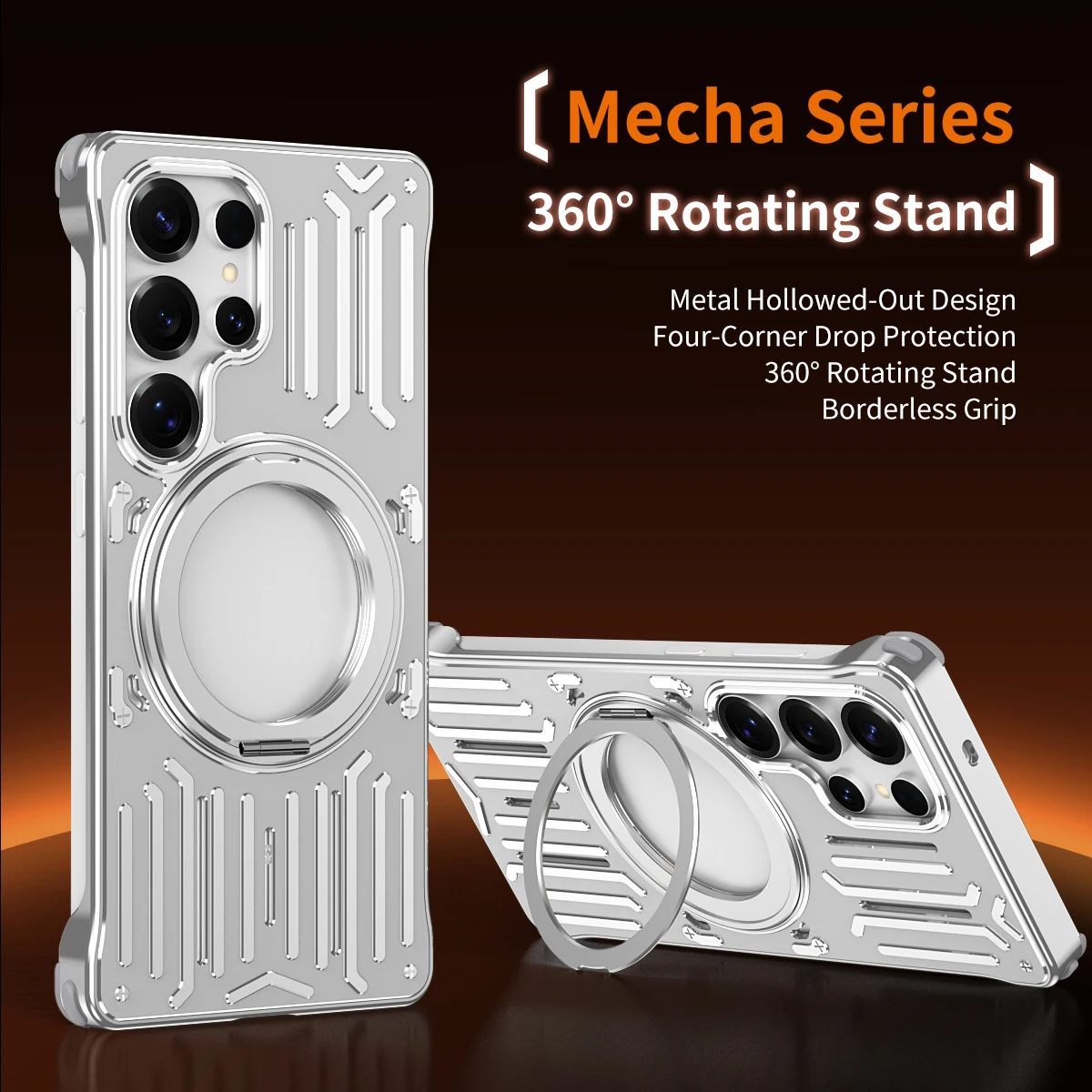 

Case for Samsung Galaxy S23 S24 S25 S26 Ultra Borderless Aluminum Alloy Hollow Rotating Bracket Heat Dissipation Back Cover