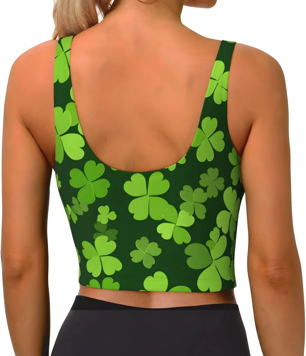 Lucky Shamrock Leaves Golden Coins Sports Bra with Removable, Workout Crop Tank Top High Impact Sports Vest