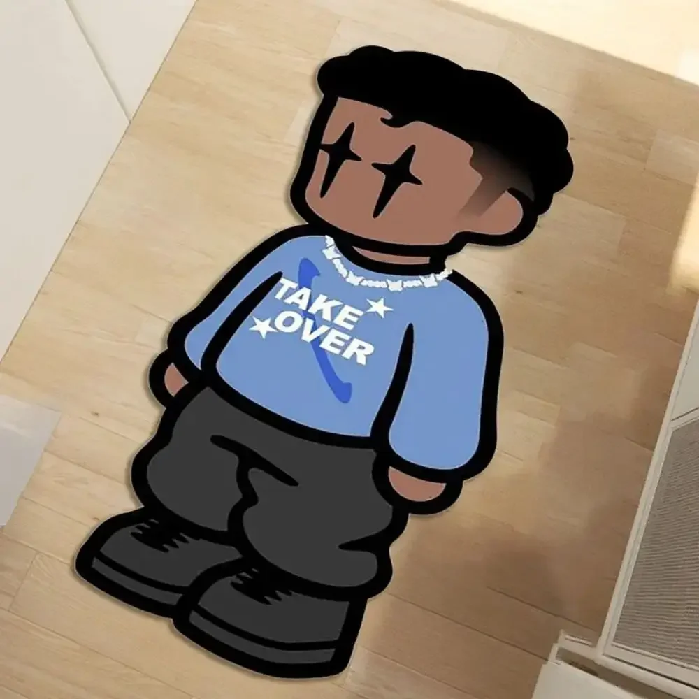 VIKAMA Cartoon Trend Boy Doormat Comfortable Noise-Reducing Entrance Hallway Mat Bedroom Entryway Bedside Rug Home Decor