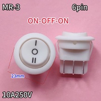 Taiwan Round Button Switch Mr-3 White Model Power Switch 6 Feet 3 Gears On-Off-On Function 10A250V Button Maximum Frame Size 23mm