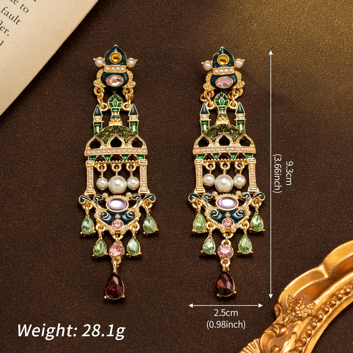 vintage diamond castle tassel stud earrings palace style temperament earrings   joyería for women