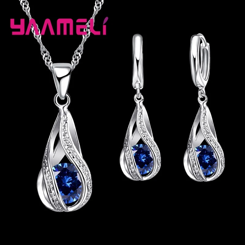 Heißer Wassertropfen CZ 925 Sterling Silber vergoldet Schmuckset für Frauen Anhänger Halskette Creolen Hochzeit Party Ceremoey Anel