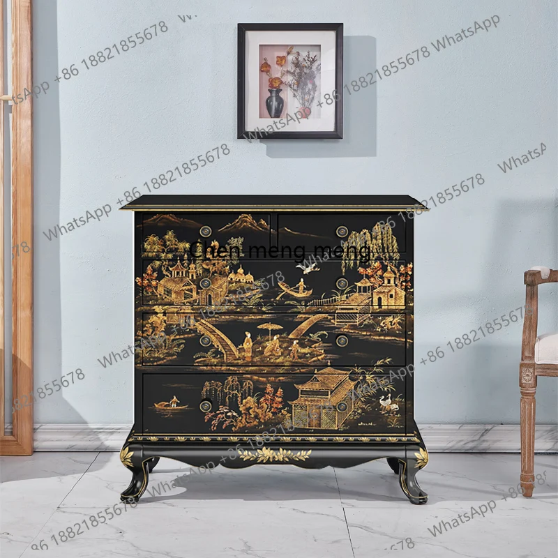 

chest of drawers solid wood bedroom wall storage retro French painted storage drawer