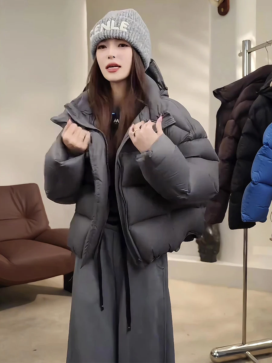 Casaco de Inverno Feminino Puffer Jaet ort Thiened, Quente, Casual, Ajuste Solto, Fechamento com Zíper, Cor