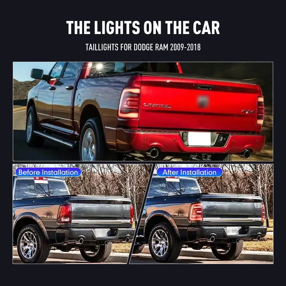 

Pair Of LED Tail Lights For Dodge Ram 2009-2018 DRL Reverse Brake Turning Signal Car Rear Tail Light Assembly Plug And Play