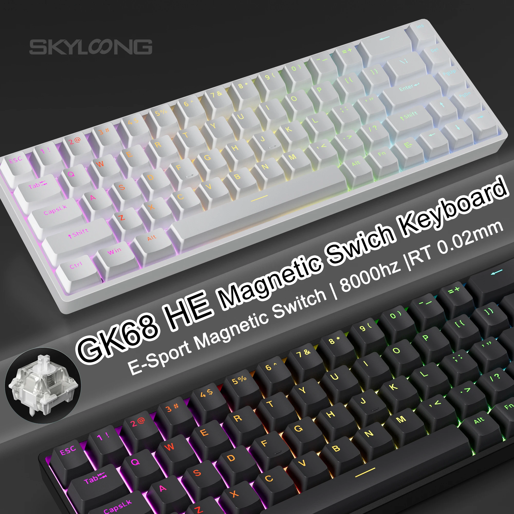 SKYLOONG GK68 HE Magnetic Switch Keyboard USB Wired PC Gaming RGB Mechanical Keyboard Gateron RT0.02 8K Polling Rate PBT Keycap