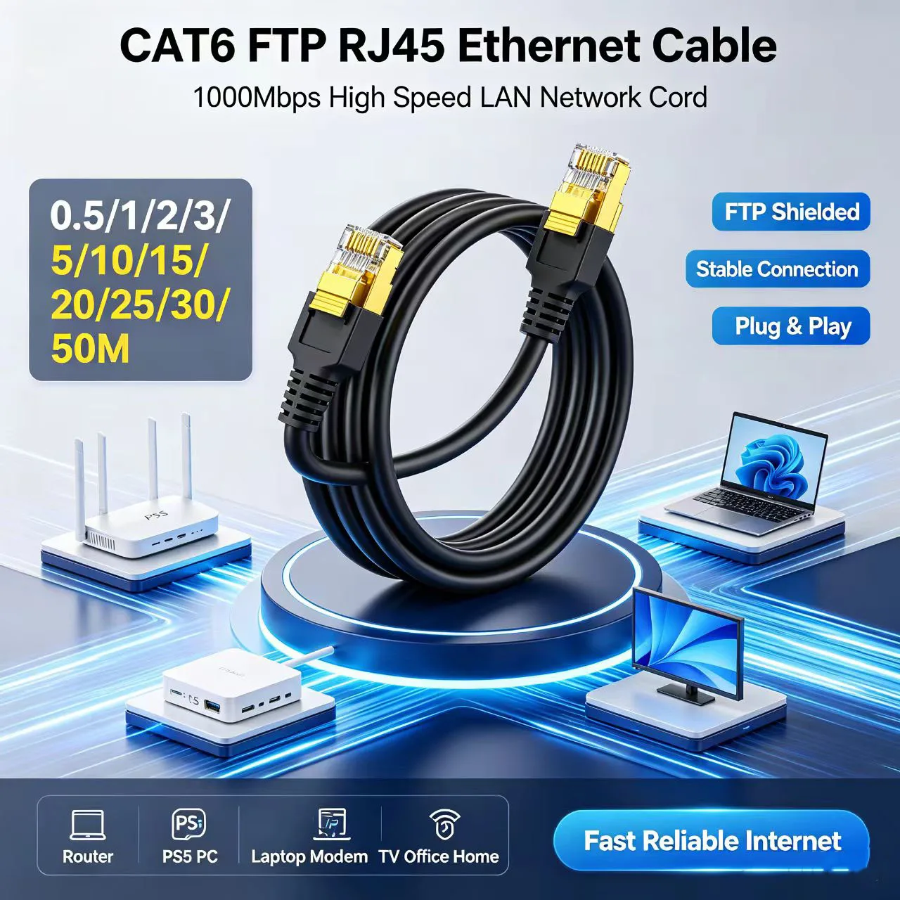 Cat 6 FTP Rj45 Cable Ethernet Cable 0.5-50M 1000Mbps Network Cable Cord LAN Internet High Speed for Router Accesorios PS5
