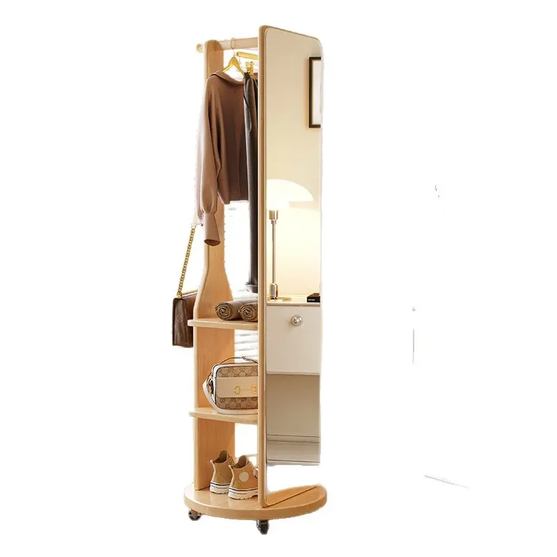 

Solid wood whole body, full-length mirror household multi-function, storage floor mirror bedroom, movable coat rack