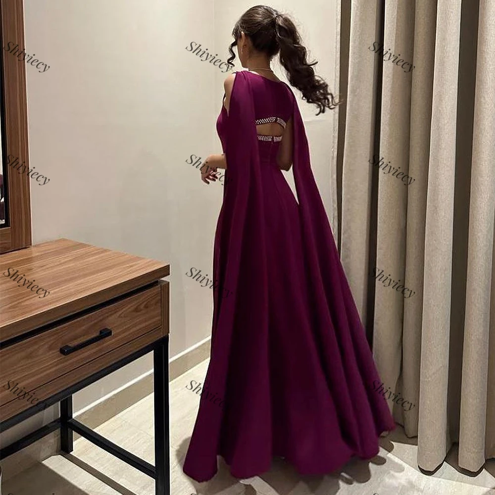 Shiyiecy A-Line Jersey Evening Dress Elegant Square Collor Watteau Crystal Prom Gowns Floor Length Special Occasion Dress 2024