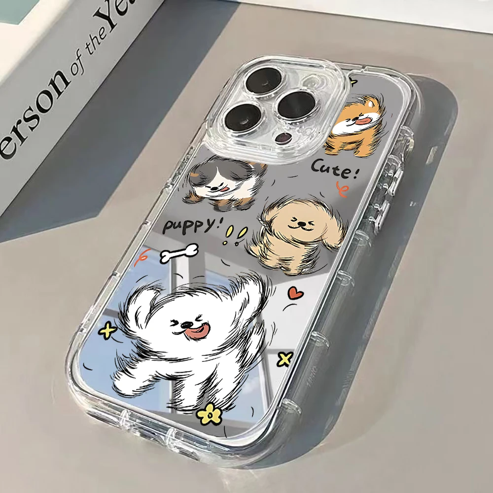Coque de téléphone miroir motif chien de course mignon pour iPhone 17 16 Pro Max 15 12 11 14 Pro Max 13 7 8 Plus XR X 17 Air ProMax, Housse souple argentée