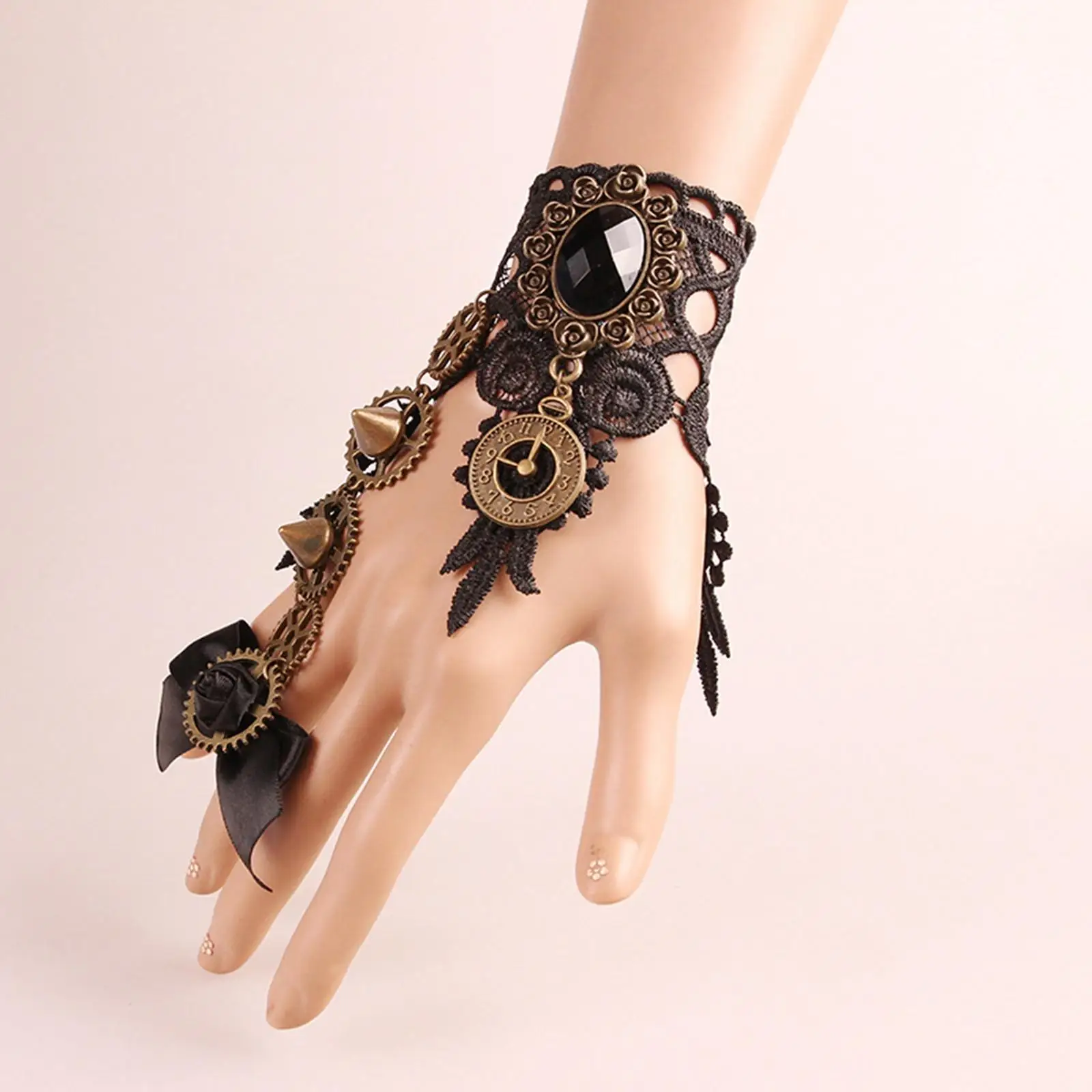 Women Gothic  Steampunk Wristband Ring,Wrist Cuff Gear Girls  Bracelets for Halloween