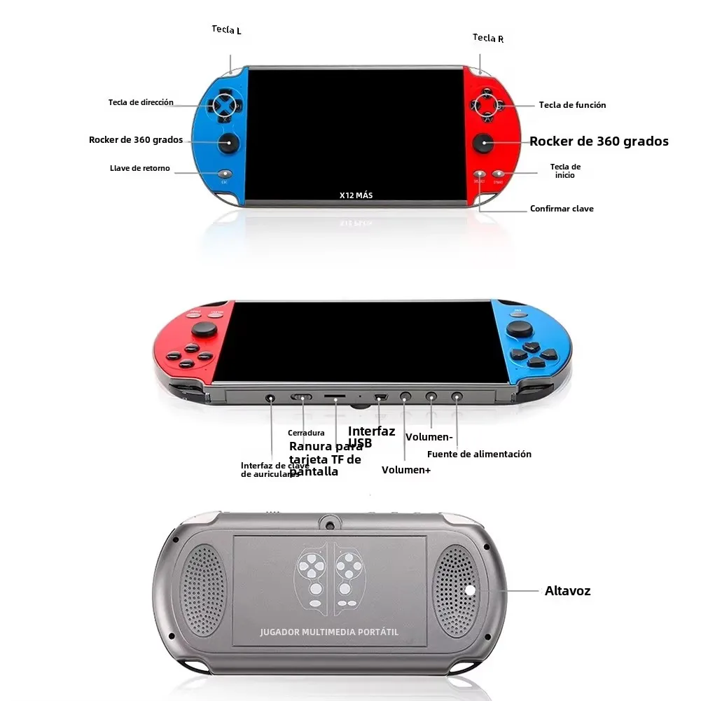 جديد X12 Plus 7 بوصة شاشة كبيرة 10000 لعبة دقيقة المحمولة فيديو وحدة تحكم ألعاب محمولة أجهزة اللاعبين دعم توصيل التلفزيون
