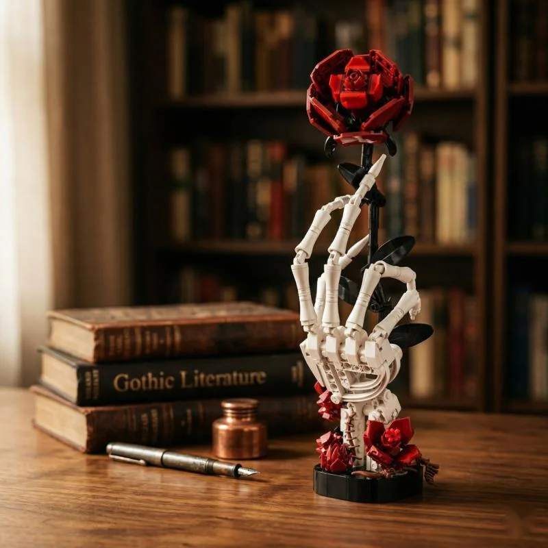 

Skull Rose MOC Building Brick Toy Hand Flower Compatible With Stud Bricks Gothic Table Decor Home Gift For Couples Holidays