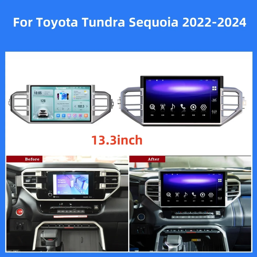 

Android 14 For Toyota Tundra Sequoia 2022-2024 Car GPS Navigation Auto Stereo Head Unit Multimedia Player Car Accessories