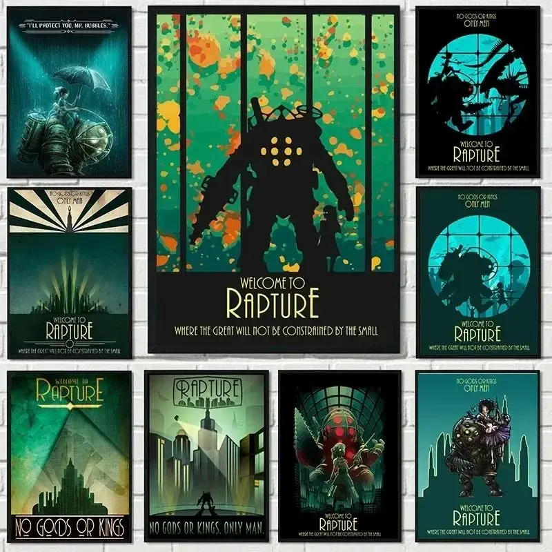 Game Popular Bioshock Poster Rapture Video Game Retro Canvas Painting HD Print Wall Art Picture for Living Room Game Room Decor