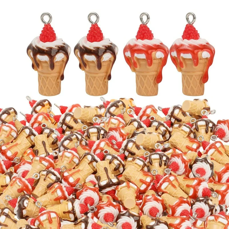 

10/20pcs Realistic Ice Cream Pendants DIY Strawberry Charms Small Food Pendants for Keychain Bag Decor DIY Jewelry Handmake Gift