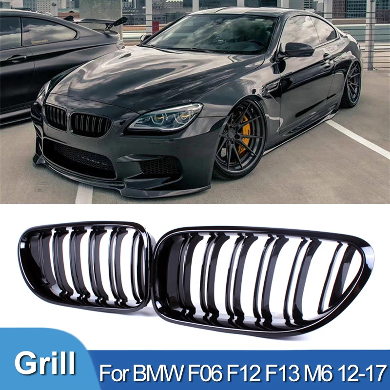 Pulleco Gloss Black Grill Front Bumper Kidney Grille Racing Grills For BMW 6 Series F06 F12 F13 M6 2012-2017 Double Slat  ABS