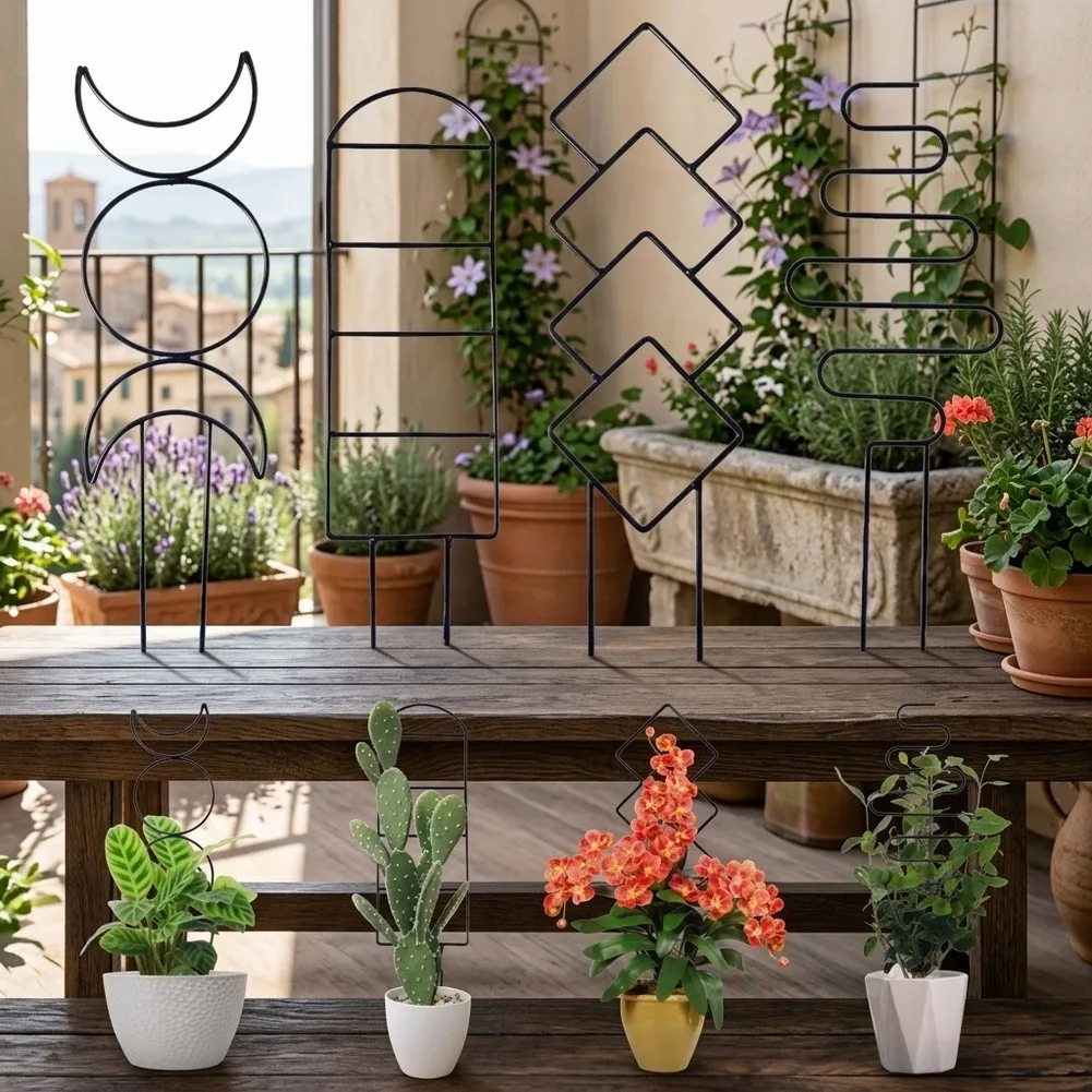 Wrought Iron Plant Support Set for Indoor Climbers - Black Trellis Brackets Compatible with Pothos Monstera Ivy