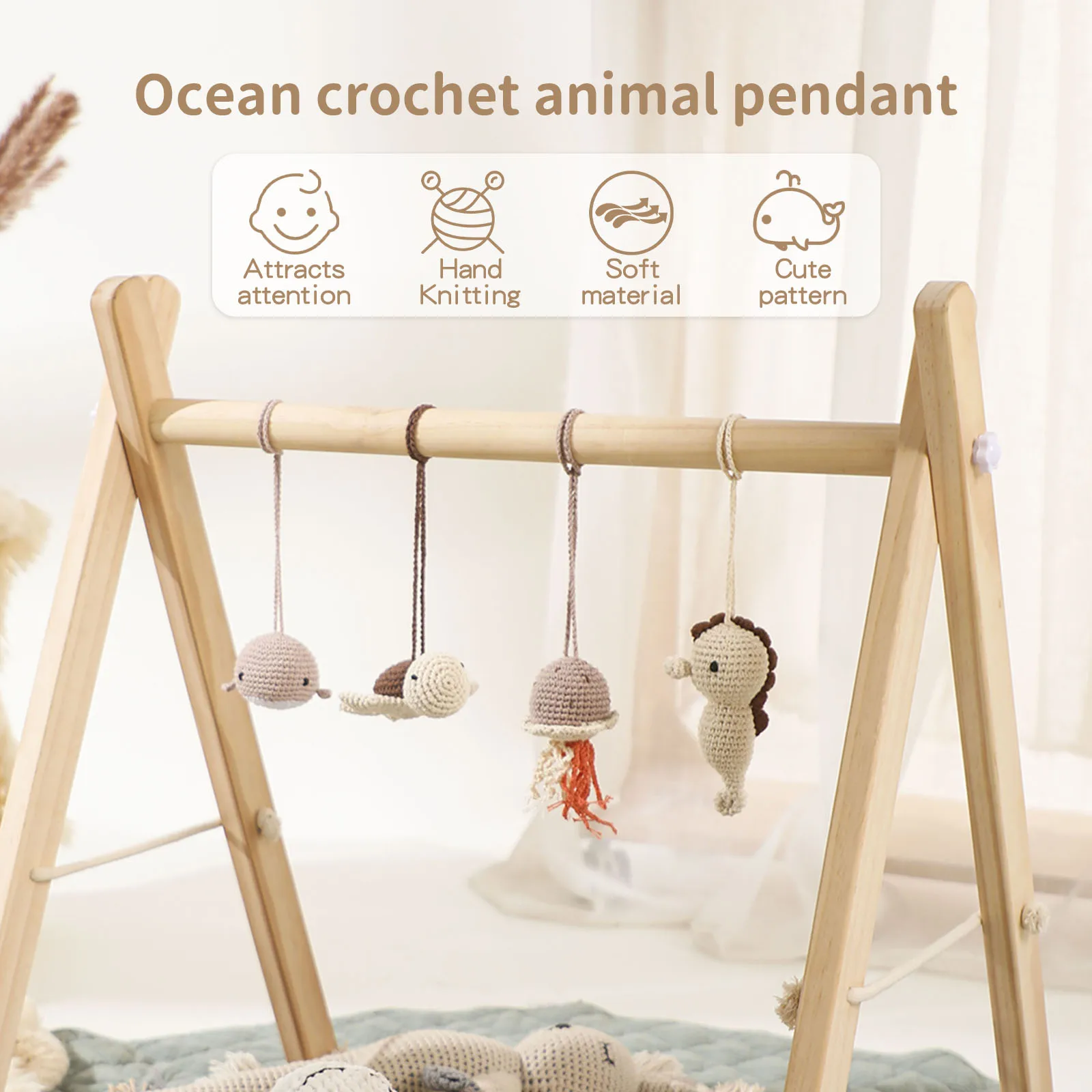 Bell Wood Rattle Newborn Educational Toys Baby Toys Wooden Play Gym Hanging Mobile Bed Holder animal Pendant Stroller Baby Toy