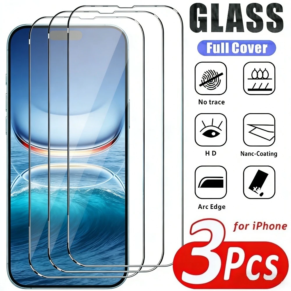 

Комплект из 3 ультрапрочных защитных стекол Ultra HD для iPhone 17, 16, 15, 14 Pro Max, Air 17e, 16, 15 Plus, 13, 12, 11 Pro, Mini – защита от царапин