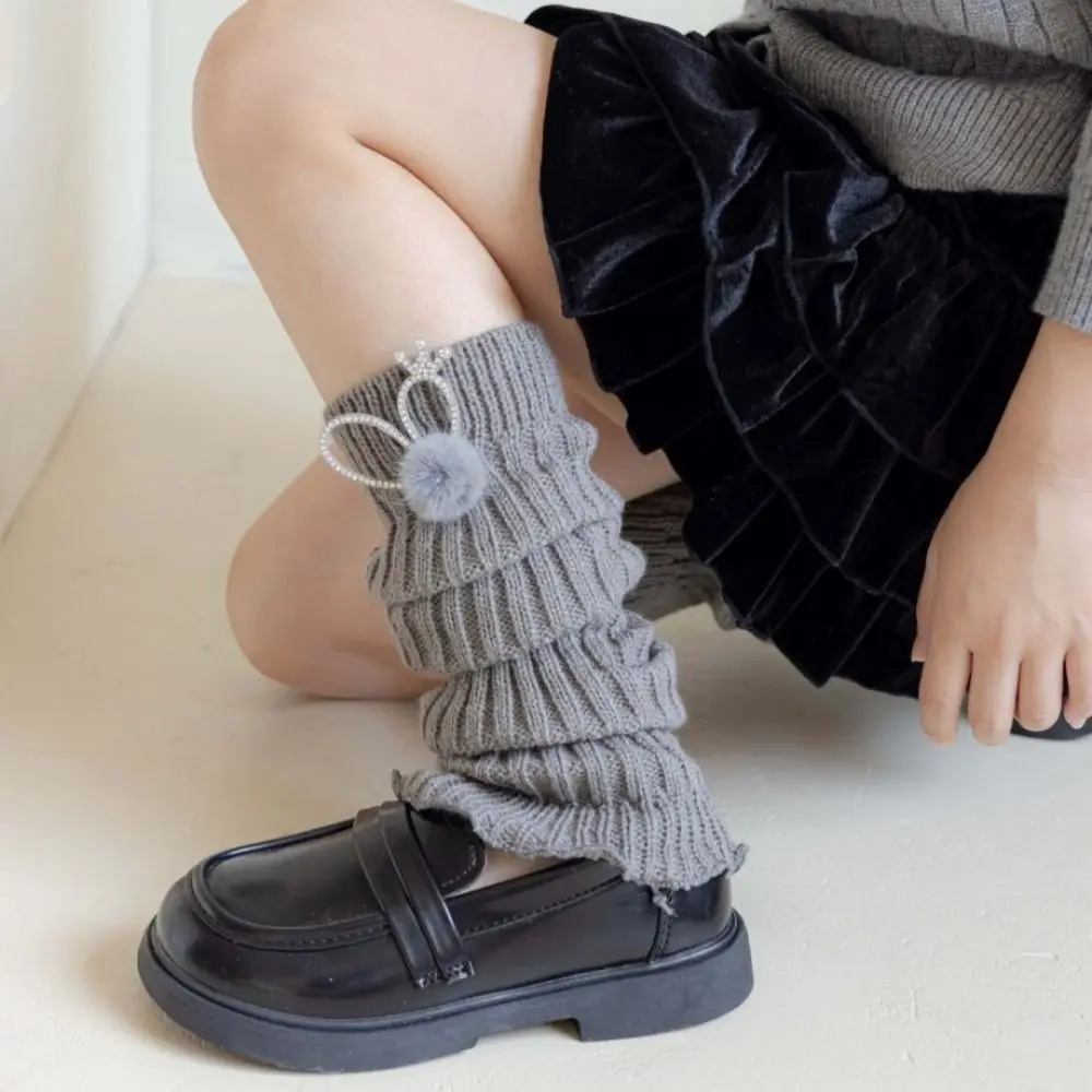 New Cute Rabbit Ear Leg Warmers Socks Ball Soft Cotton Warm Leg Cover Children's Long Socks Knitted Boot Sleeve