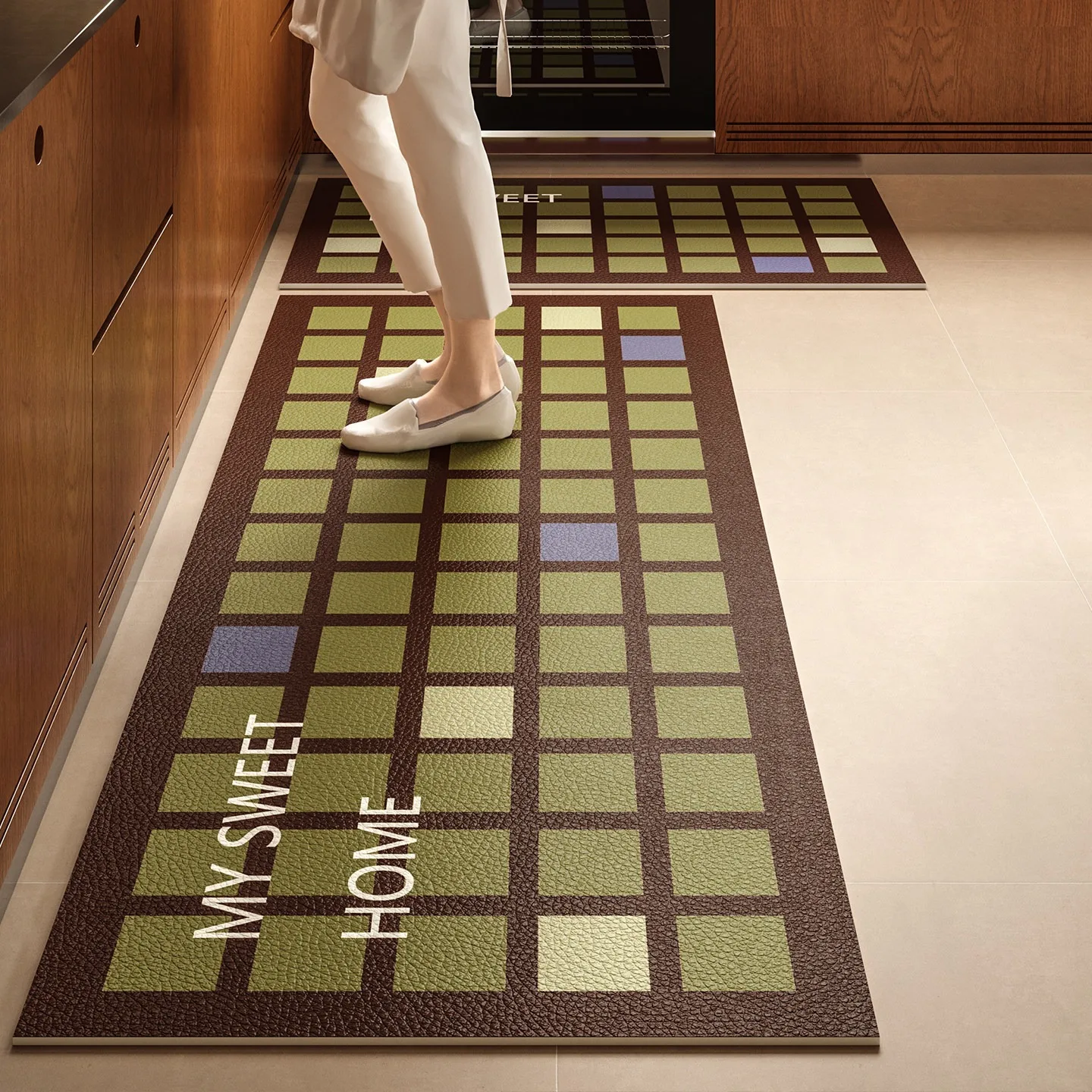 Plaid Kitchen Floor Mat Oil-proof Waterproof PVC Leather Washable Carpet Anti-slip Rugs Long Strip Runner Mats Коврик Для Кухни