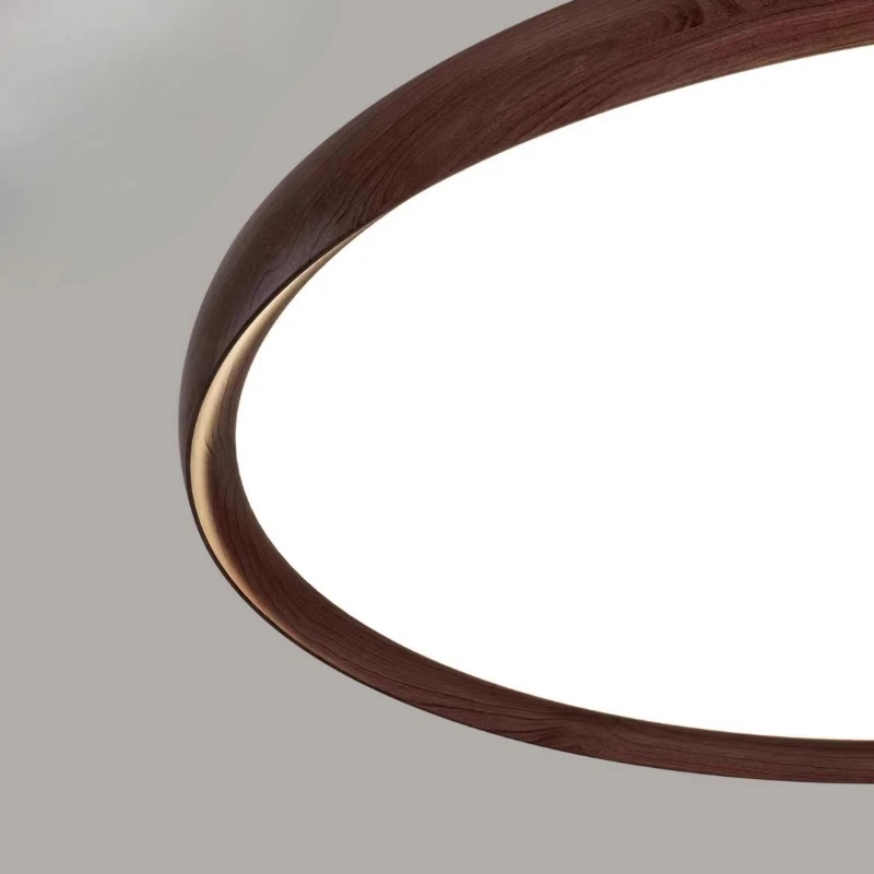 Minimalist Elliptical Iron Pendant Lights Dining Room Restaurant Design Sense Walnut Color Long Strip Revolving LED Hanging Lamp