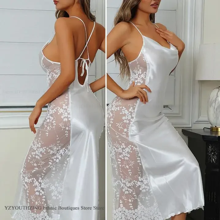 

Сексуальная ночная сорочка с вырезами, кружевное белье, домашняя одежда из вискозы, женская ночная рубашка, пеньюар, пеньюар-комбинация, пеньюар-комбинация с кружевом и перфорацией