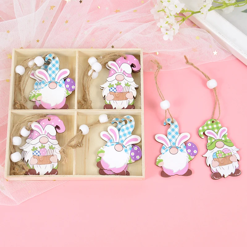 

12Pcs Wooden Easter Car Faceless Rabbit Ear Doll Hanging Pendant Ornaments Easter Party Decoration Home Party Kids Gift Supplies