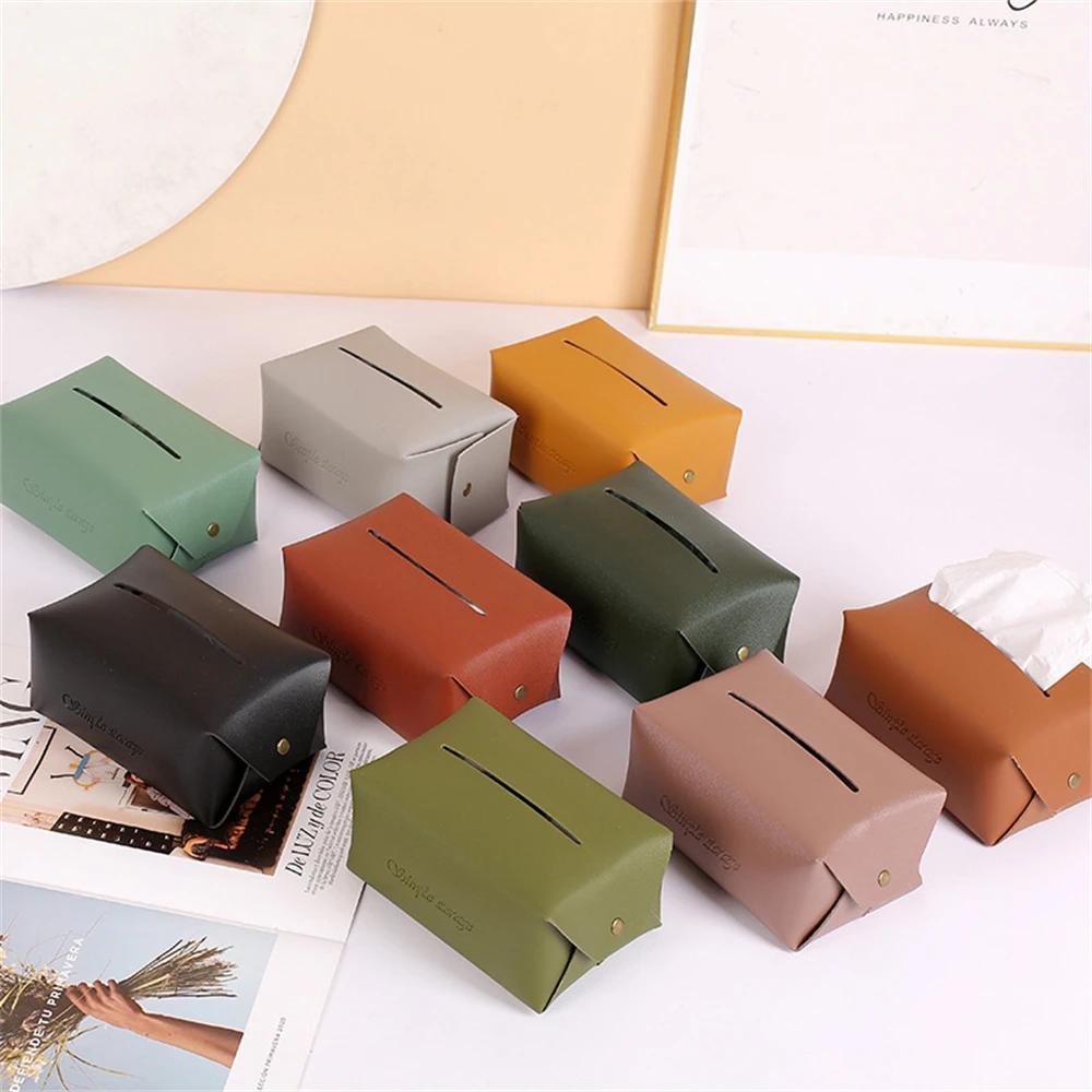 Nordic PVC Leather Tissue Box, Portable, Desktop, Toilet Paper Holder, Napkin Storage Box, WC Paper Container, Home Decoration