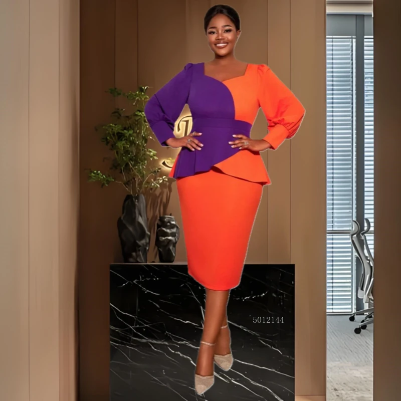 

Plus Size African Dresses for Women 2026 Autumn Elegant African Long Sleeve Polyester Party Evening Bodycon Midi Dress L-4XL