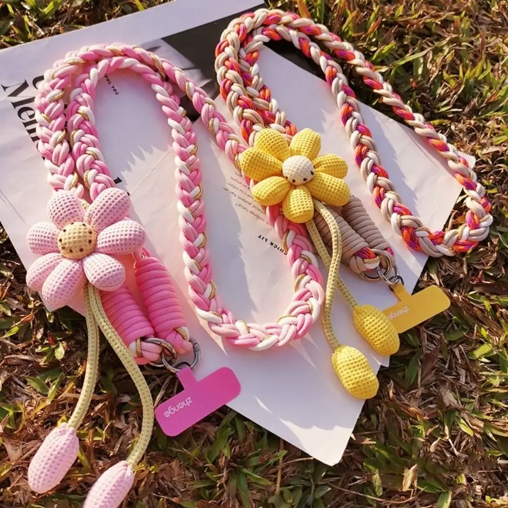 

Съемный ремешок для телефона с цветами, подвеска для телефона, плетеная цепочка для телефона, зажим для шеи, длинный ремешок для сотового телефона, подвесной орнамент