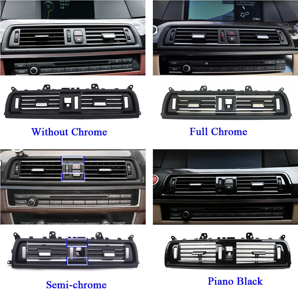 Substituição da tampa da grade do ventilação do ar da CA do centro dianteiro do traço, BMW série 5, F10, F11, 520i, 523i, 525i, 528i, 535i, 64229166885, 64229209136