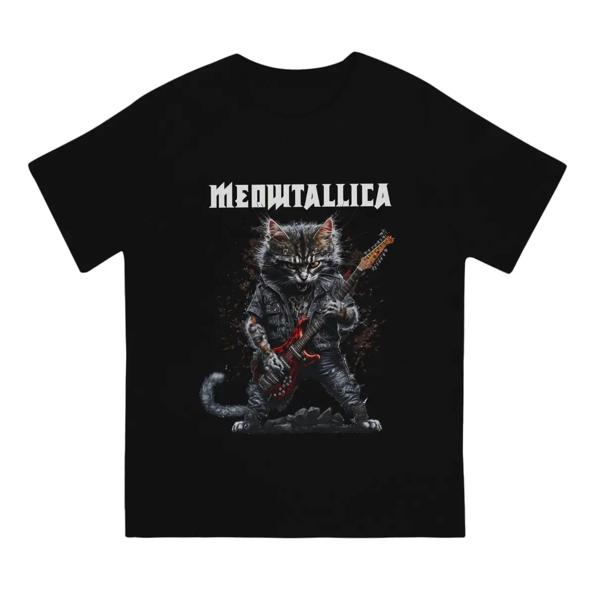 Meowtallica Heavy Mental Music Cats Meme Polyester T Shirt Fashion Crewneck TShirt Harajuku Streetwear