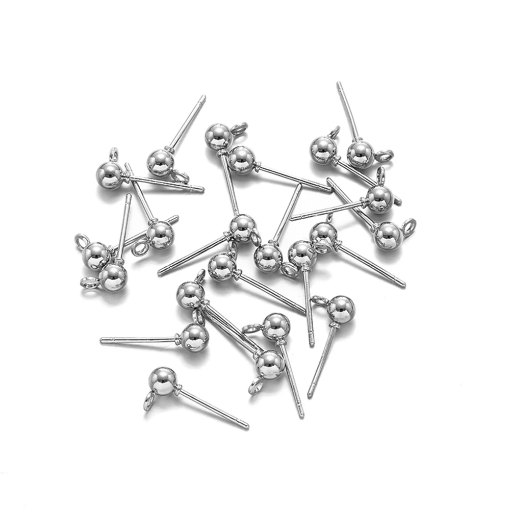 50pcs 3/4/5mm Metal Earring Basic Pins Round Ball Stud Stoppers Connector for DIY Handmade Earring Jewelry Making Supplies