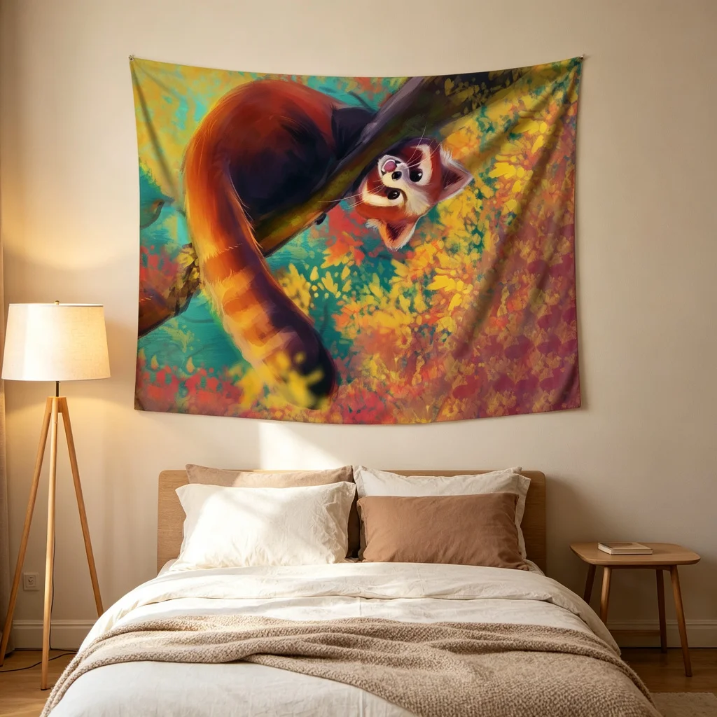 1PC Red Panda Print Backdrop Banner, Bedroom Living Room Photo Background, Polyester Wall Hanging, Home Decor, Wall Art