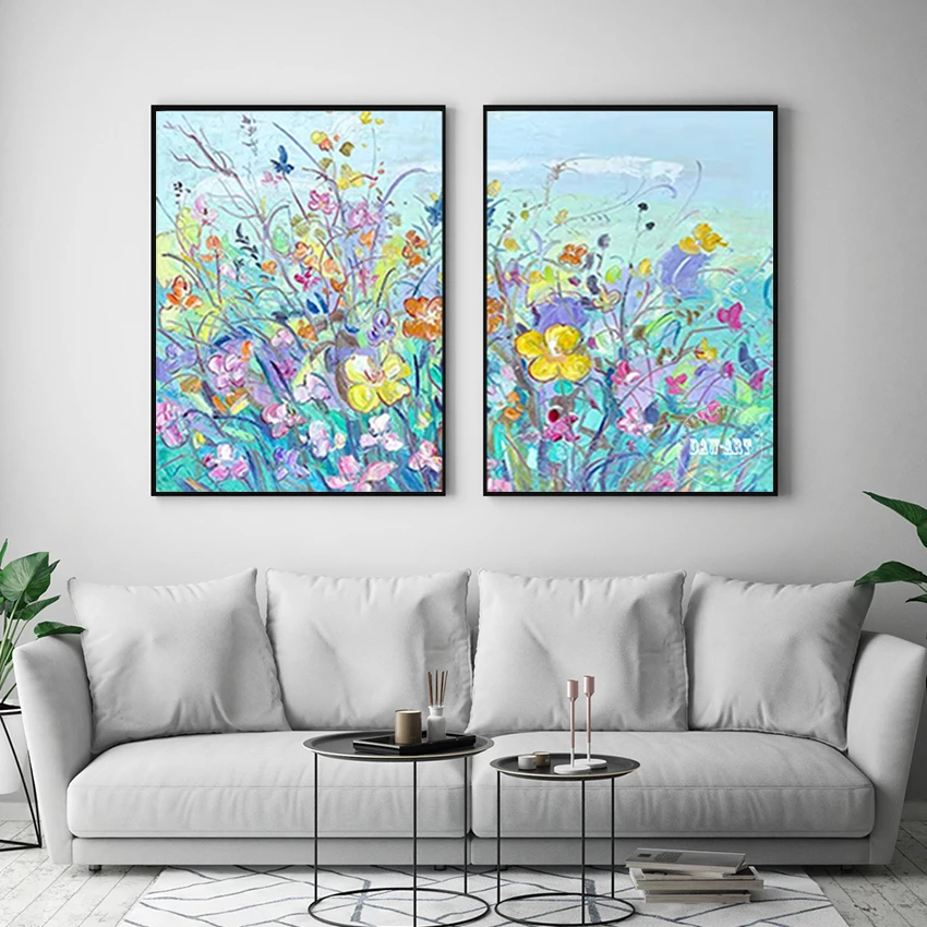

Пейзажные абстрактные картины, 2 шт., красивые художественные цветы, пейзажная картина, современное акриловое украшение, безрамная стена на холсте