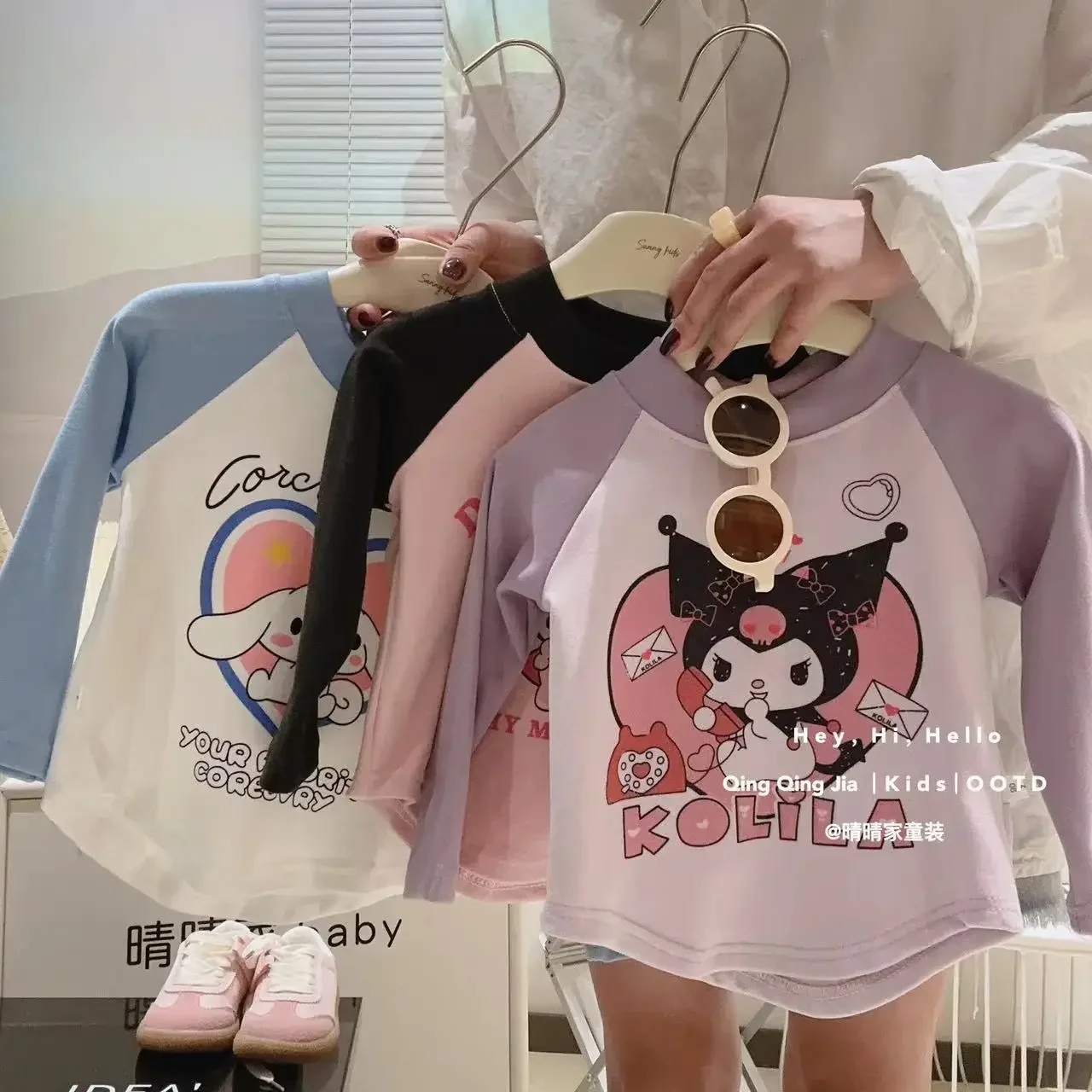 

Sanrio hello kitty Autumn and Winter New Girls' Crew Neck Undershirt Children's Long Sleeve Inside Girls' Autumn Jacket