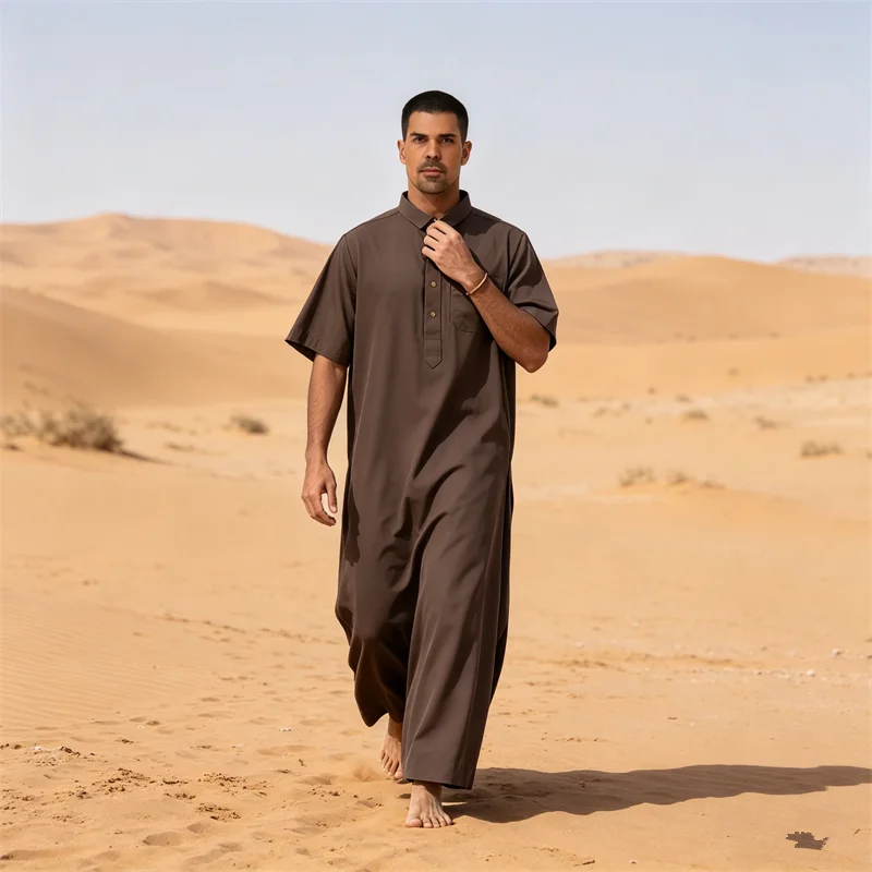 

Eid Men's Robe Short Sleeve Jubba Thobe Saudi Arabic Muslim Men Dress Abaya Turkey Kaftan Prayer Daffah Dishdasha Islam Clothing