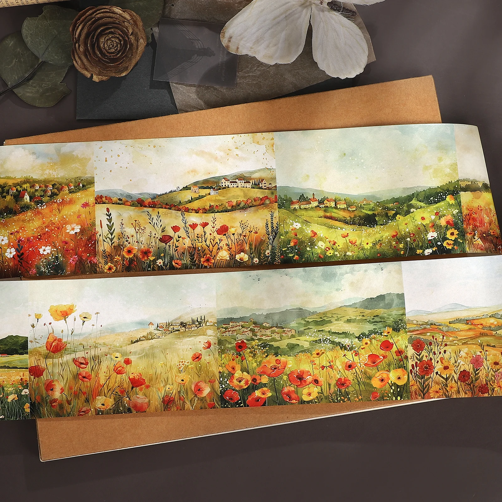 80mm*194cm Vintage Country Field Flower Landscape Washi Tape Creative DIY Journal Material Collage Scrapbooking Stationery