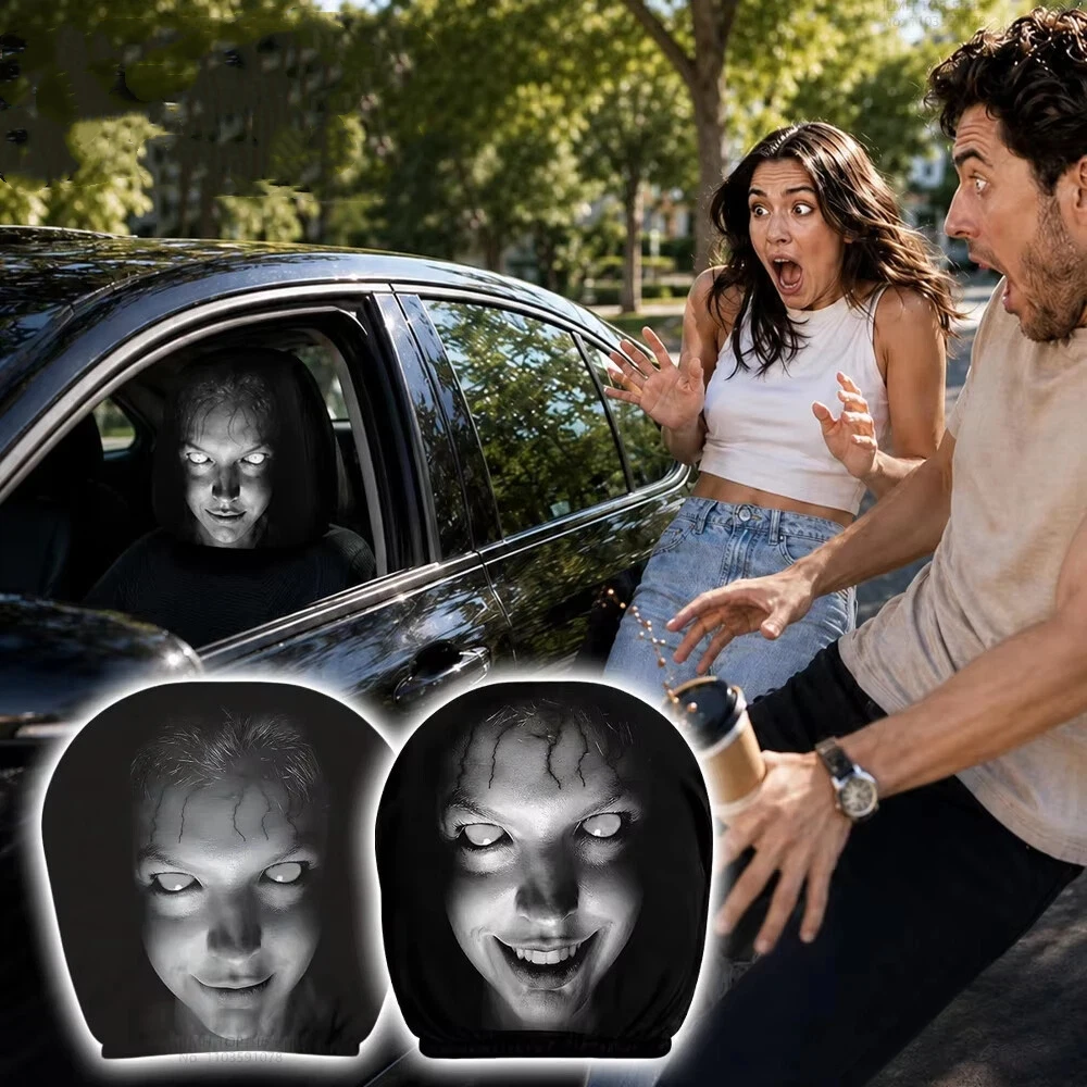 Car Headrest Covers Universal Elastic Fit Horror Theme Skull Design Funny Playful All Occasions Seat Protectors Car Accessories