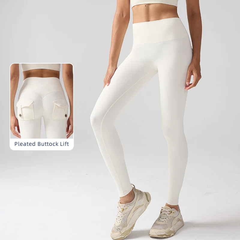 Leggings de Yoga Cargo taille haute pour femmes, collants de gymnastique solides en Spandex avec poches pour le sport, la course à pied et l'entraînement