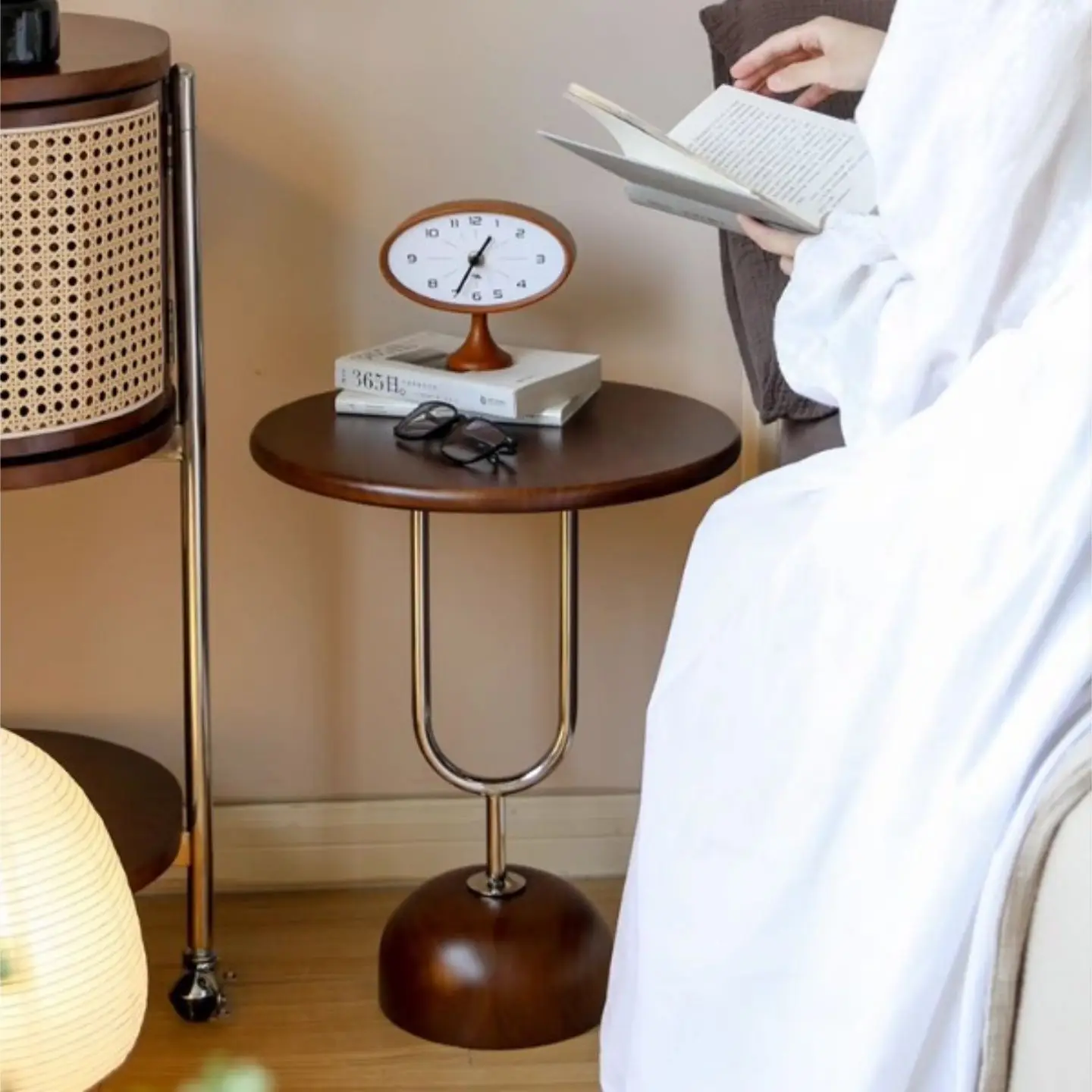 Vintage Wooden Coffee Table Stainless Steel Sofa Side Table Bedside Table Living Room Movable