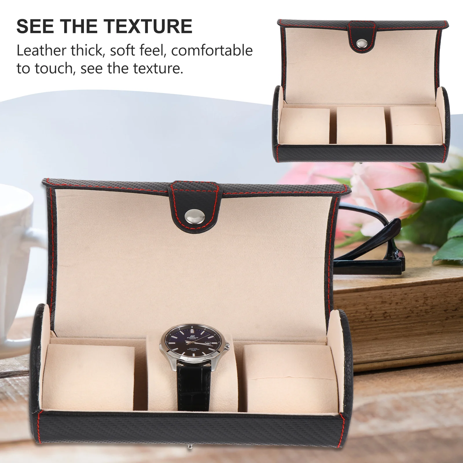 

3 Slots Handcrafted PU Watch Box Vintage Style Travel Organizer Jewelry Storage Case Scratch