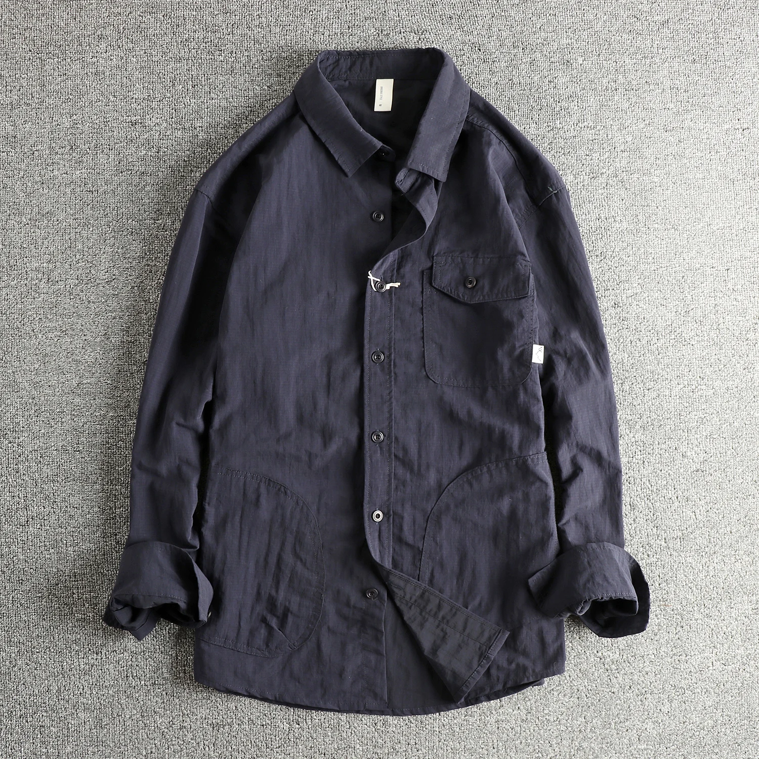 Autumn New Japanese Retro Long Sleeve Lapel Plaid Woven Fabric Cargo Shirt Men's Mountain Outdoor Loose Casual Multi Pocket Tops