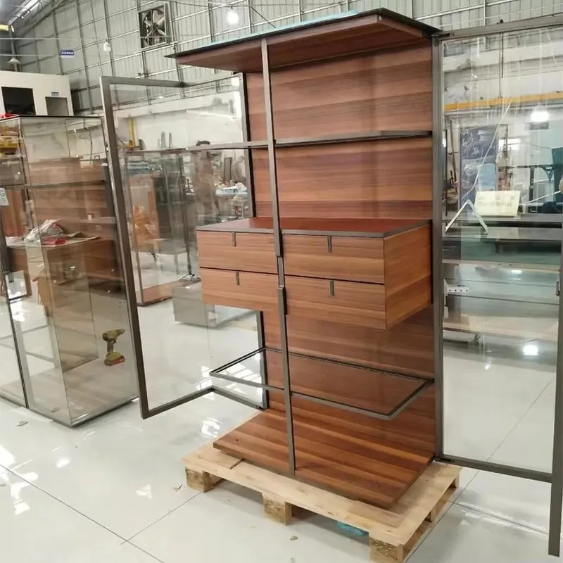 High Quality Aluminum Wood Display Cabinet with Glass Door and Aluminum Frame Wooden Frame Combination Design