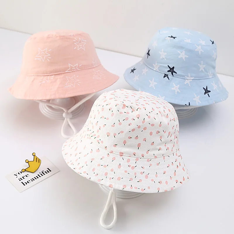 1-12Year Kids Fisherman Hat Pink Print Girl Baby Bucket Hats Cotton Breathable UV Protection Basin Cap Children Sunshade Visors
