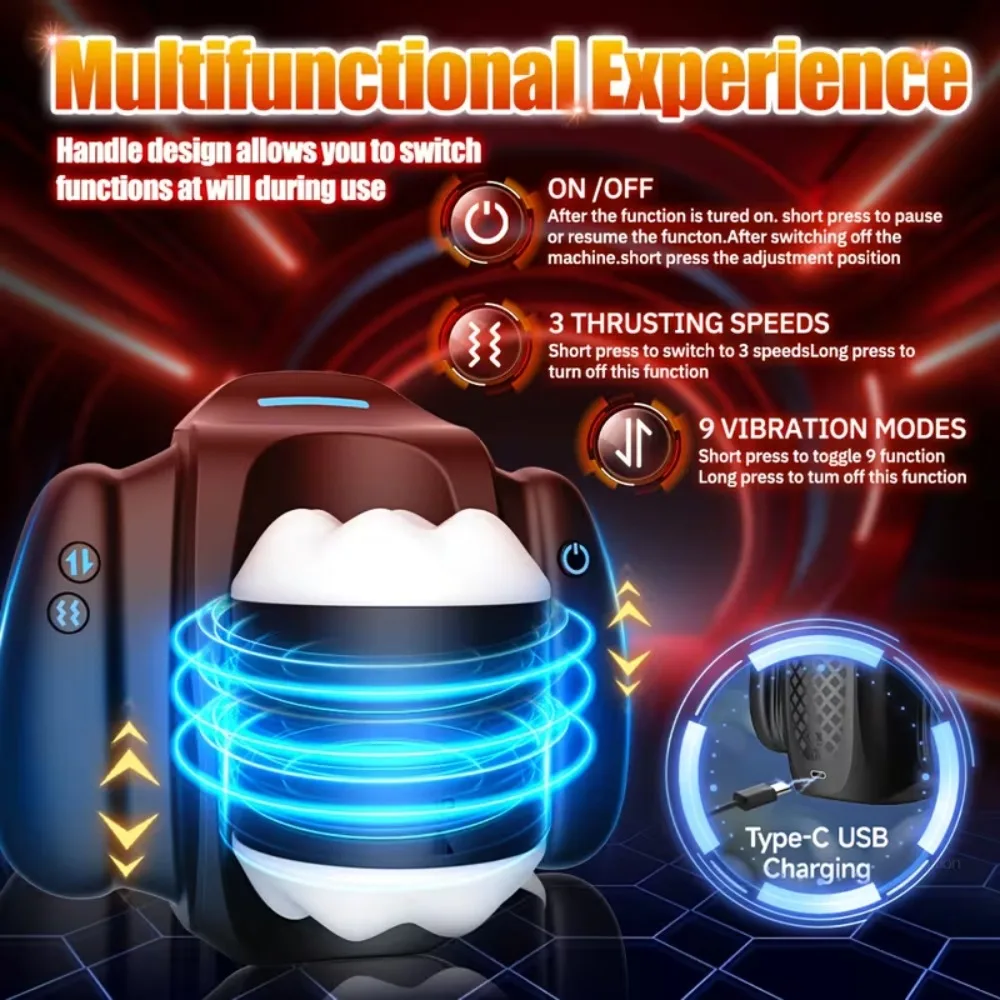 Automatic Telescopic Vibrating Male Handle Masturbator Cup Penile Stimulator Vaginal Pocket Pussy Adult Sex Machine for Men 18+