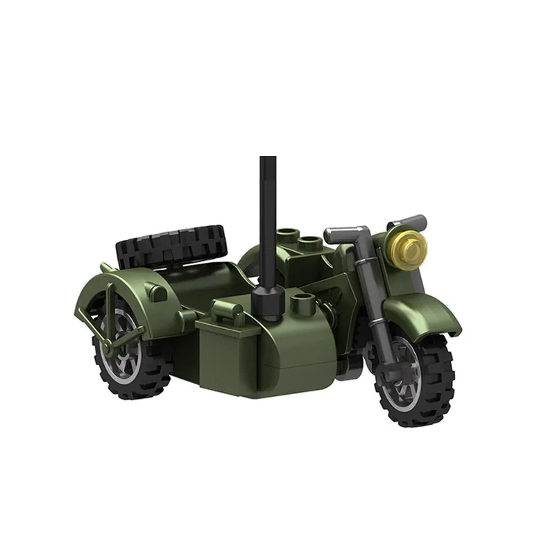 WW2 Weapon Equipment Howitzer Motorcycle Tricycle Model Military Figures Accessories Small Particles Building Blocks Kids Toys